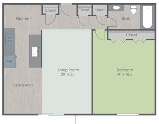 Floor Plan 1 Bed 1 Bath