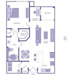 1 Bedroom 1 Bath Plan B at City View, Orlando, FL, 32805