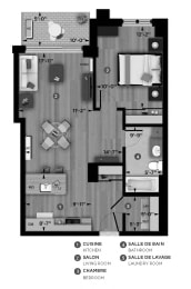 Floor Plan  1 bedroom 1 bathroom apartment floor plan at La Voile Pointe-Claire in Pointe Claire, QC