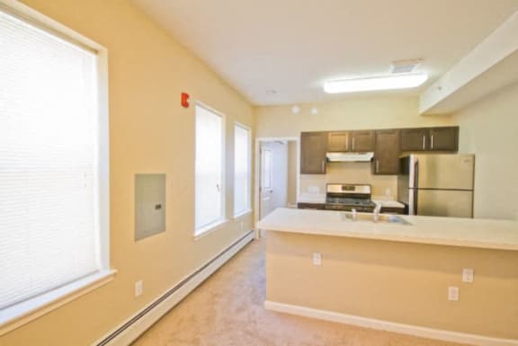 Kitchen area with counter top