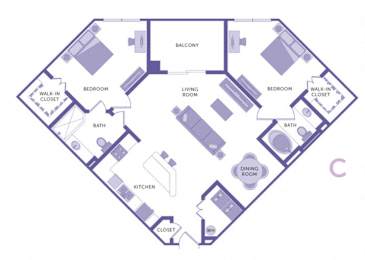 2 Bedroom 2 Bathroom Floor Plan at City View, Florida, 32805