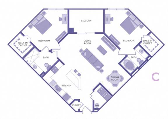 2 Bedroom 2 Bathroom Floor Plan at City View, Florida, 32805
