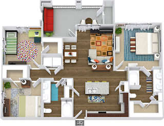 3D Sequoia. 3 bedroom apartment. Kitchen with island open to living/dinning rooms. 2 full bathrooms, double vanities. Walk-in closet. Patio/balcony.