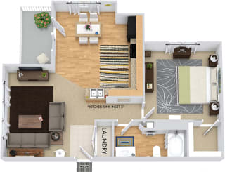 Avery 3D. 1 bedroom apartment. Kitchen with bartop open to living/dinning rooms. 1 full bathroom. Walk-in closet. Patio/balcony.