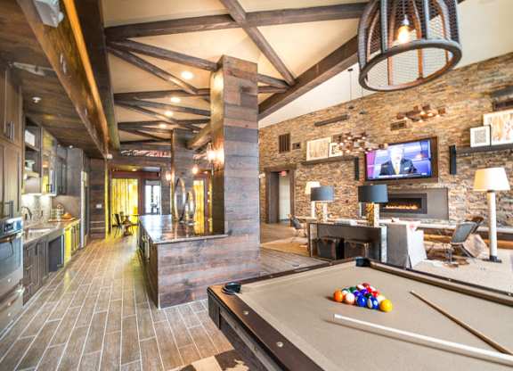 Game Room With Billiards Table at Aviator West 7th, Texas