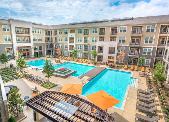 Aerial Pool View at Aviator West 7th, Fort Worth