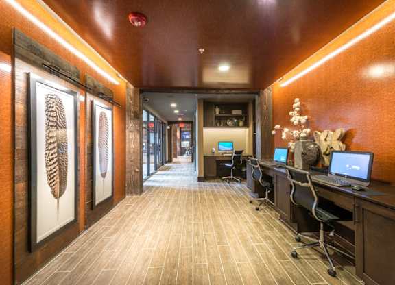 Business Center With Computers at Aviator West 7th, Fort Worth, TX