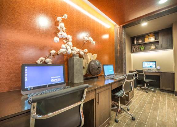 Resident Business Center With Computer And Printer at Aviator West 7th, Fort Worth, Texas