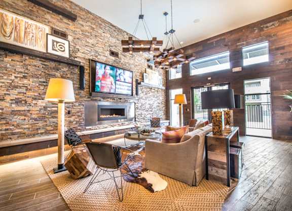 Clubroom With Fireplace at Aviator West 7th, Texas, 76107
