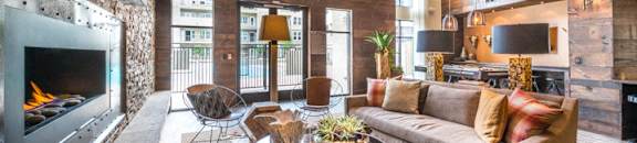 Lounge Area With Fireplace at Aviator West 7th, Texas, 76107