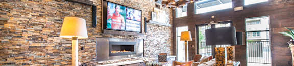 Clubroom With Fireplace at Aviator West 7th, Texas, 76107