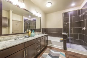 Renovated Bathrooms With Quartz Counters at Aviator West 7th, Fort Worth, 76107
