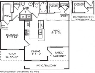 Amberley. 1 bedroom apartment. Kitchen with bartop open to living/dinning rooms. 1 full bathroom, double vanity. Walk-in closet. Patio/balcony.