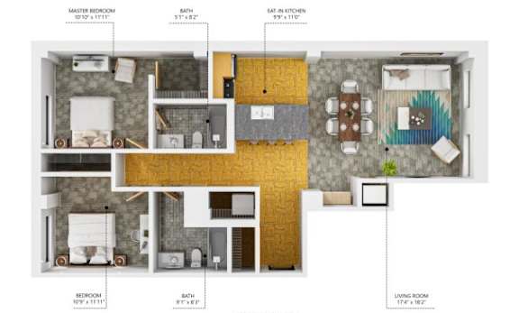 C2 2Bed 2Bath at The Des Moines Building Apartments, Des Moines, Iowa