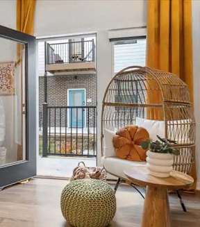 Modern Living Room at Little Bo Bungalow and Flats Apartments, Nebraska, 68108