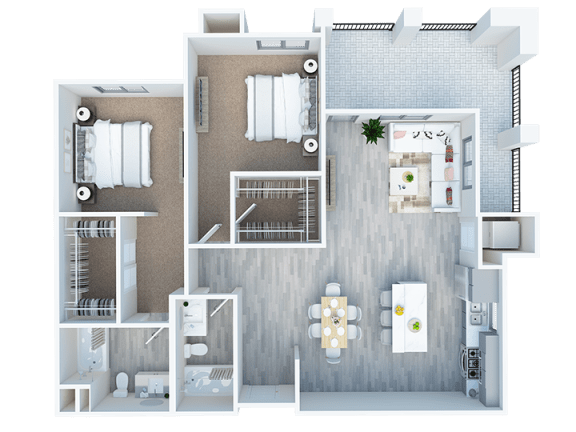 2 bed 2 bath Valencia corner floor plan at The Venue at Orange, California, 92373