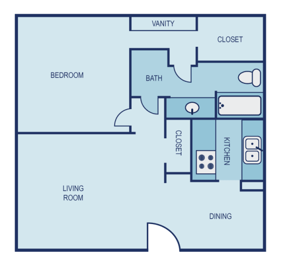 1 bed 1 bath A2 Floor Plan at The Entro at Midtown, Dallas, Texas