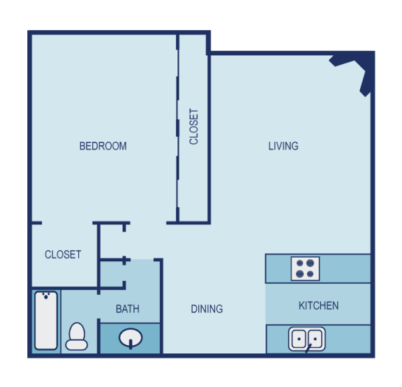 1 bed 1 bath A3 Floor Plan at The Entro at Midtown, Dallas