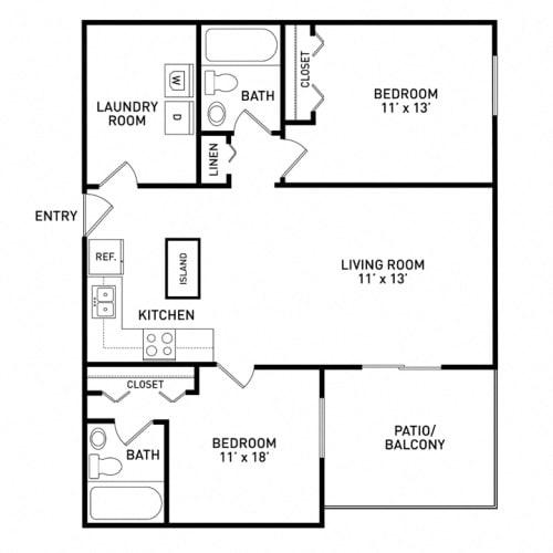 Floor Plan  2 Bedroom 2 Bathroom for 2 People (rate per person)