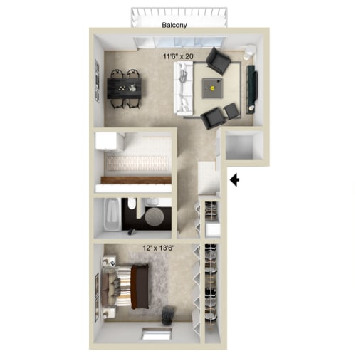 Floor Plan  1 bedroom 1 bathroom floor plan at Briarlane Apartments in Grand Rapids, MI
