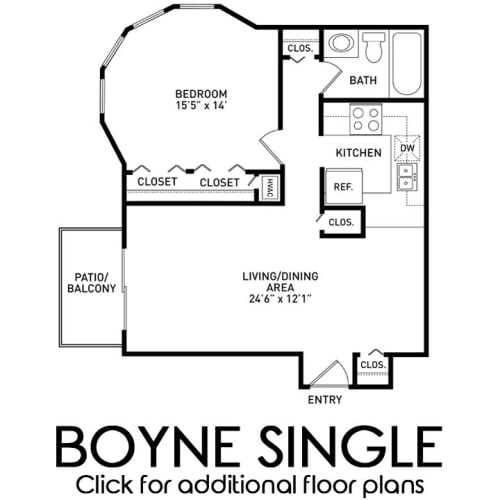 Floor Plan  1 bedroom apartment floor plan at Alpine Slopes Apartments