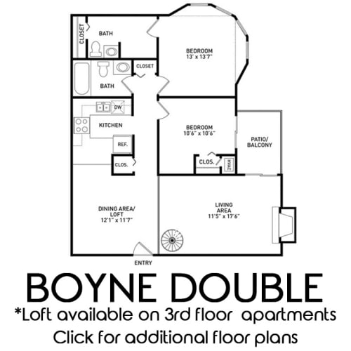 Floor Plan  2 bedroom apartment floor plan at Alpine Slopes Apartments