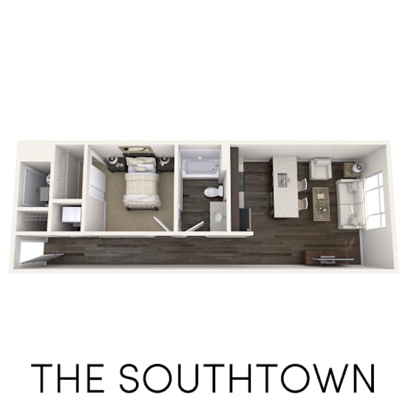 1 bedroom floor plan at Arena Place Apartments in Grand Rapids, MI