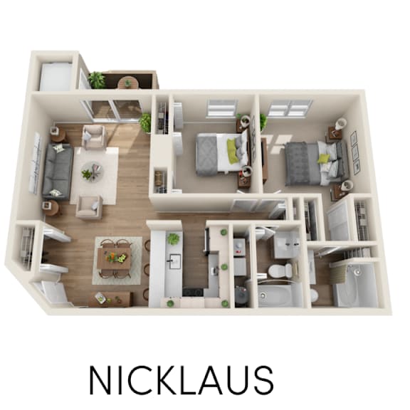 2 bedroom 2 bathroom floor plan at The Emerson of Ann Arbor Apartments