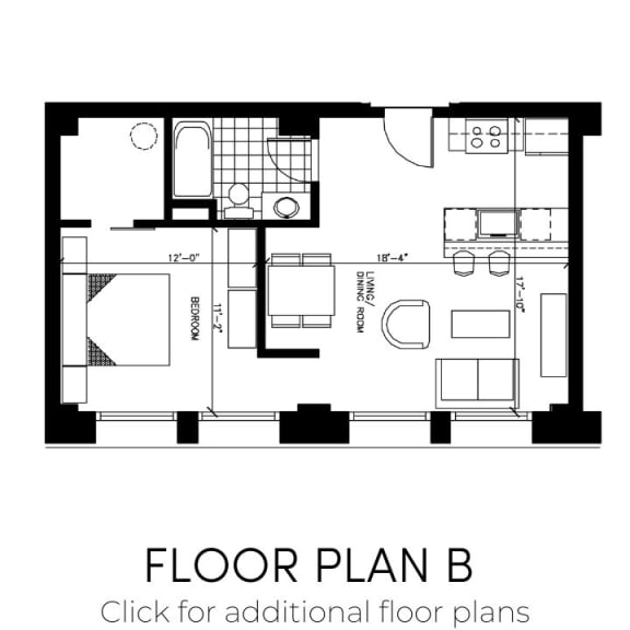 Floor Plan  1 bedroom, 1 bathroom floor plan at The Kales Building Apartments in Detroit, MI