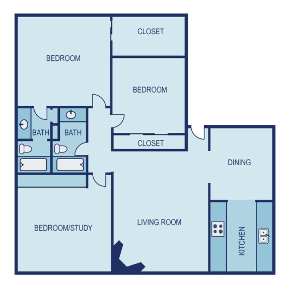 2 bed 2 bath E2 Floor Plan at The Entro at Midtown, Dallas, Texas