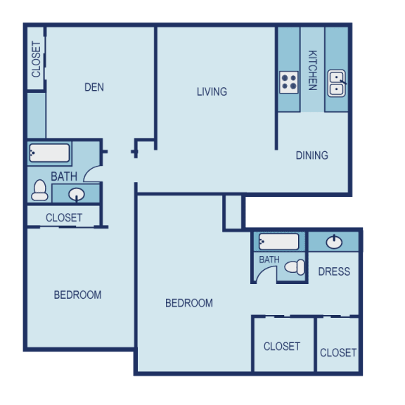 2 bed 2 bath E1U Floor Plan at The Entro at Midtown, Dallas