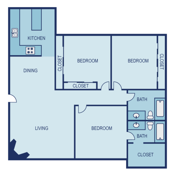 3 bed 2 bath F1 Floor Plan at The Entro at Midtown, Texas
