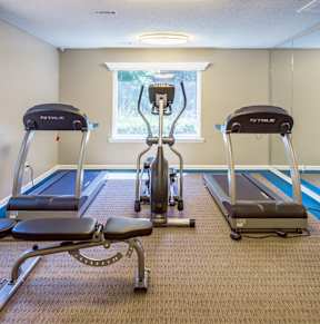 A gym with treadmills and elliptical machines. at Woodwinds, Aiken, 29803