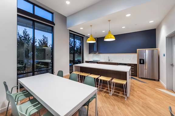 Resident services center kitchen at GEO Apartment in Fremont CA