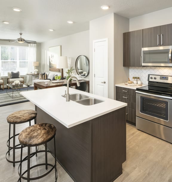 Modern Kitchen with Stainless Steel Appliances at Parc West Apartments, Draper, UT