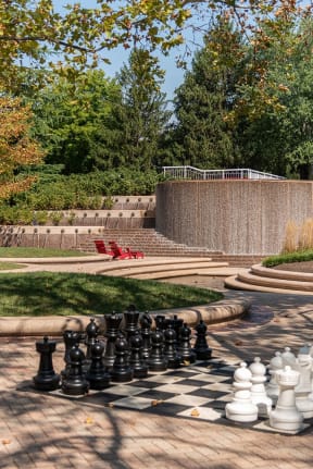 a large chess game in the park