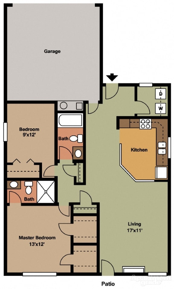 Pontiac Cottage 2 Bed, 2 Bath Floor Plan Pontiac Cottage 2 Bed, 2 Bath 1,024 Sq.Ft. Floor Plan at Shenandoah Properties, Lafayette, IN