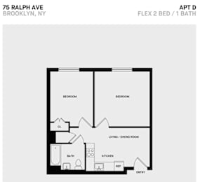  Floor Plan D Line 2 Bed 1 Bath