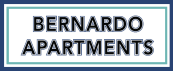 a pair of bernardo apartments logos on a white and blue background