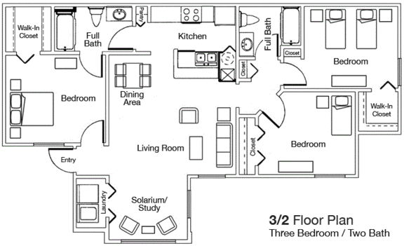 3 Bed 2 Bath  Floor Plan