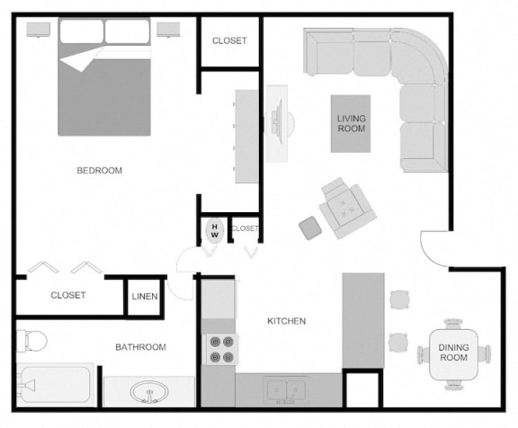 Pecan Acres Apartments in Lake Charles, LA 1x1 Floor Plan