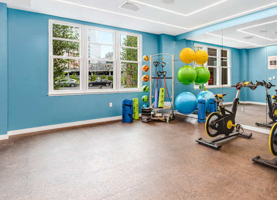 Yoga studio at station row with spin bikes