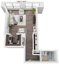 Studio floor plan D at Presidential Towers, Chicago, IL