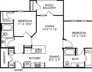 Colorado. 2 bedroom apartment. Kitchen with island open to living/dinning rooms. 2 full bathrooms. Walk-in closets. Patio/balcony.