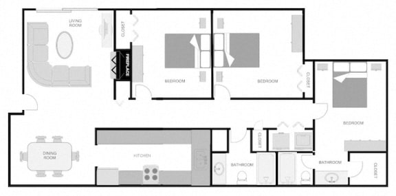 3x2 Floor Plan Pecan Acres Apartments in Lake Charles, LA 3x2 Floor Plan