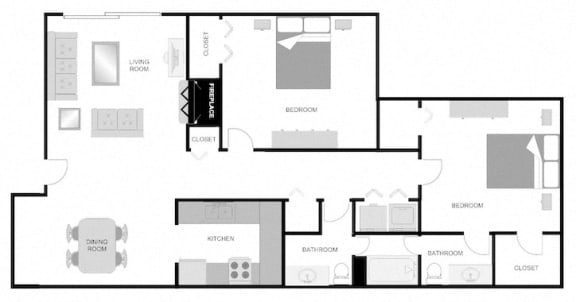 Floor Plan  Pecan Acres Apartments in Lake Charles, LA 2x1.5 Floor Plan