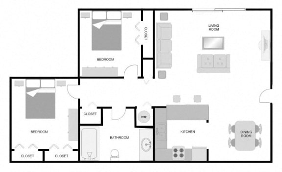 Floor Plan  Pecan Acres Apartments in Lake Charles, LA 2x1 Floor Plan