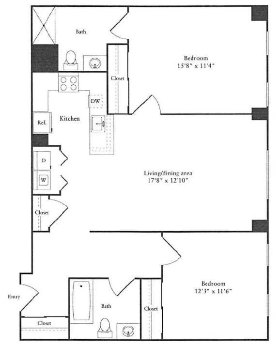 Floor Plan of unique 2 bedroom luxury apartment for rent in Cambridge MA