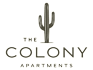 The Colony Apartments logo with a brown background.