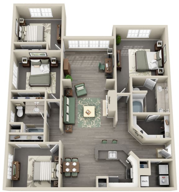 Four Bedroom Two Bathroom at The Grand Reserve at Tampa Palms Apartments, Tampa